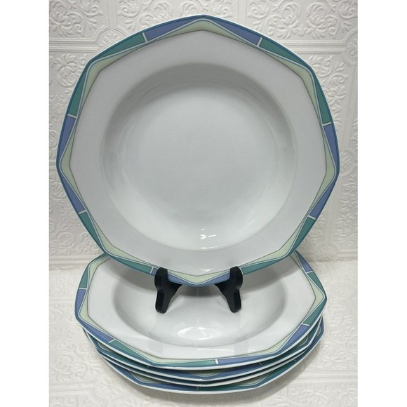 Christopher Stuart Acclaim Rim Soup Bowls 9.25" Lot of 5 Art Deco Style - Picture 6 of 9